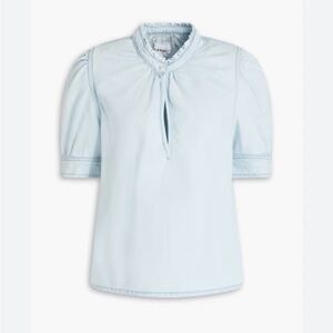 Frame Denim Light Blue Keyhole Puff-Sleeve Blouse